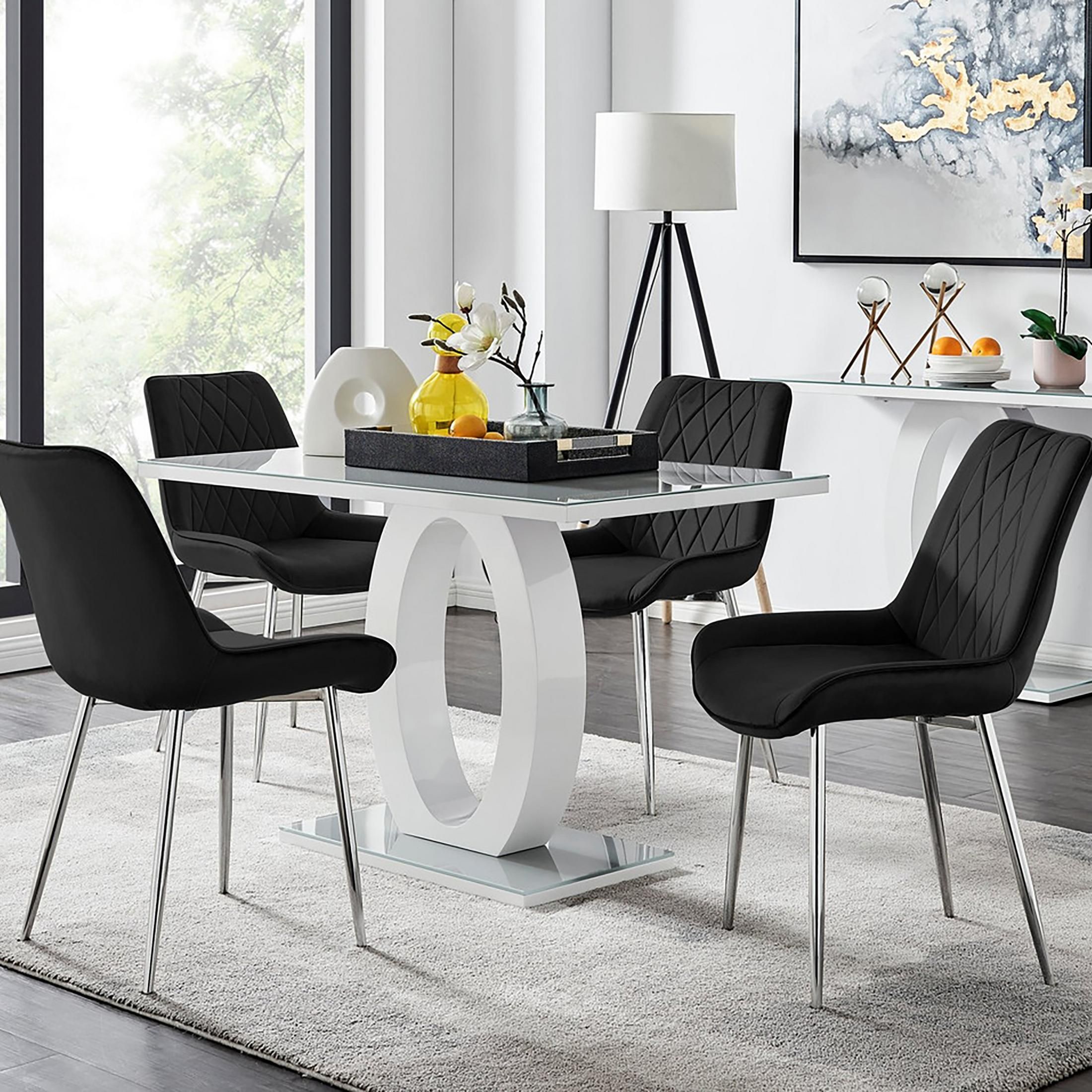 FurnitureboxUK Giovani 4 Grey Dining Table & 4 Pesaro Silver Leg Chairs in Black