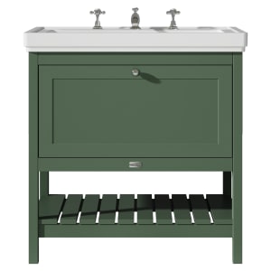 Bayswater Hartleigh Hunter Green Traditional Freestanding Vanity Unit & 3 Tap Hole Traditional Recessed Basin - 800mm