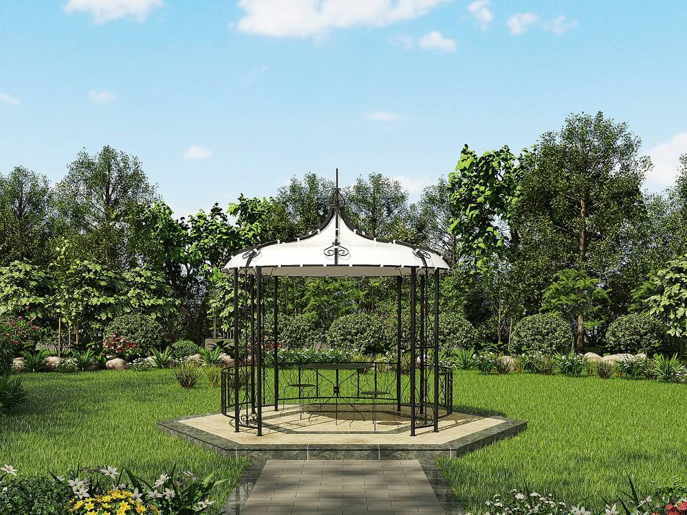 Vente-unique Garden Kiosk In A Wrought-Iron Style Metal - W 300 X H 290 Cm - Black