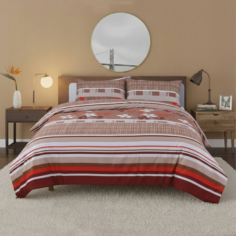 Snug City Floral Stripe Complete Bedding Set Duvet Cover Pillowcase Fitted Sheet