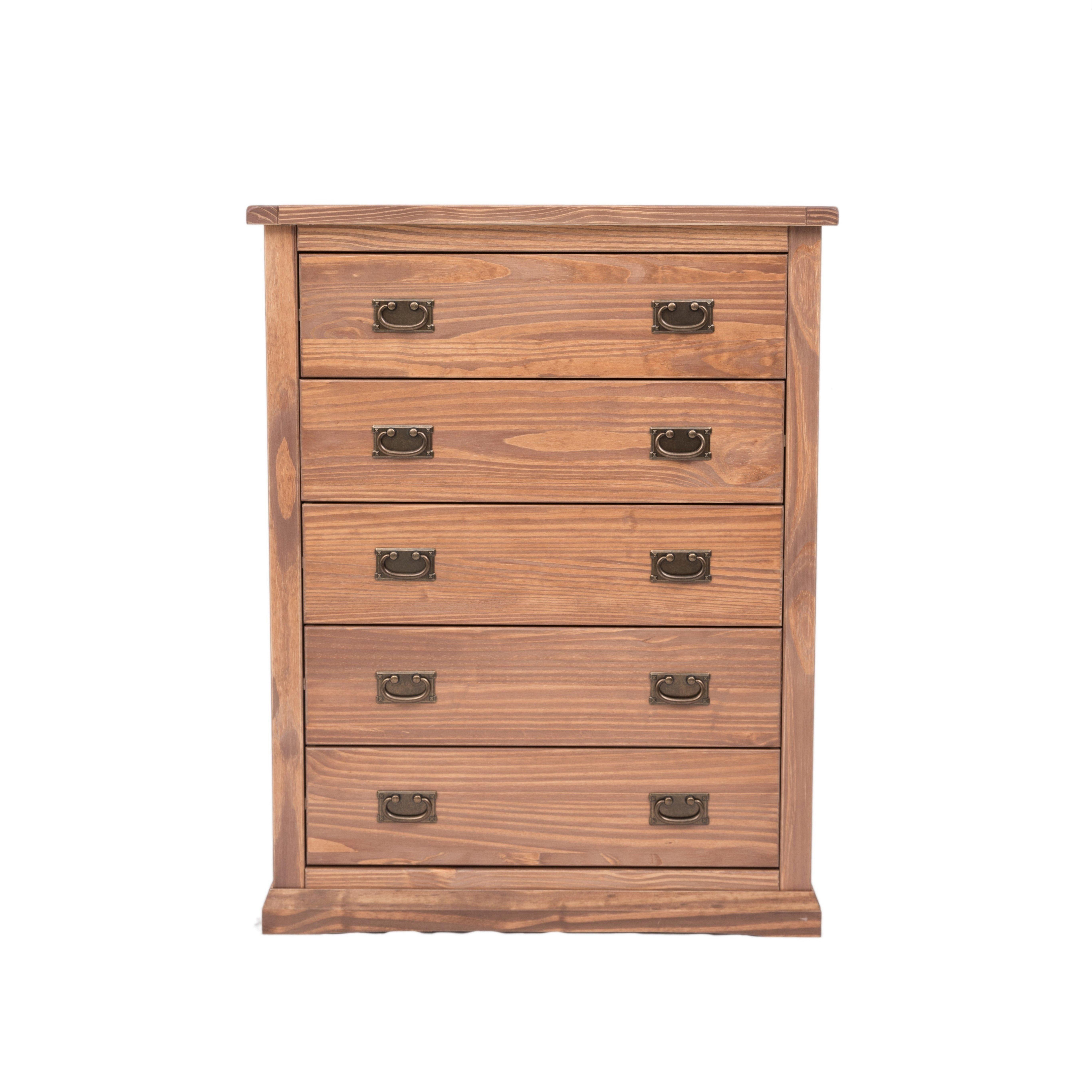 Cabinet Bits Tirolo 5 Drawer Chest of Drawers Bras Drop Handle in Brown