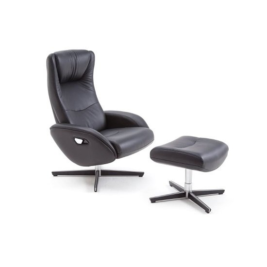 Deneb Recliner Leather Armchair In Black With Footstool