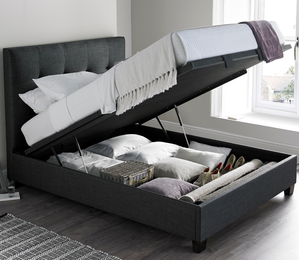 Walkworth - Super King Size - Ottoman Storage Bed - Dark Grey - Fabric - 6ft - Happy Beds