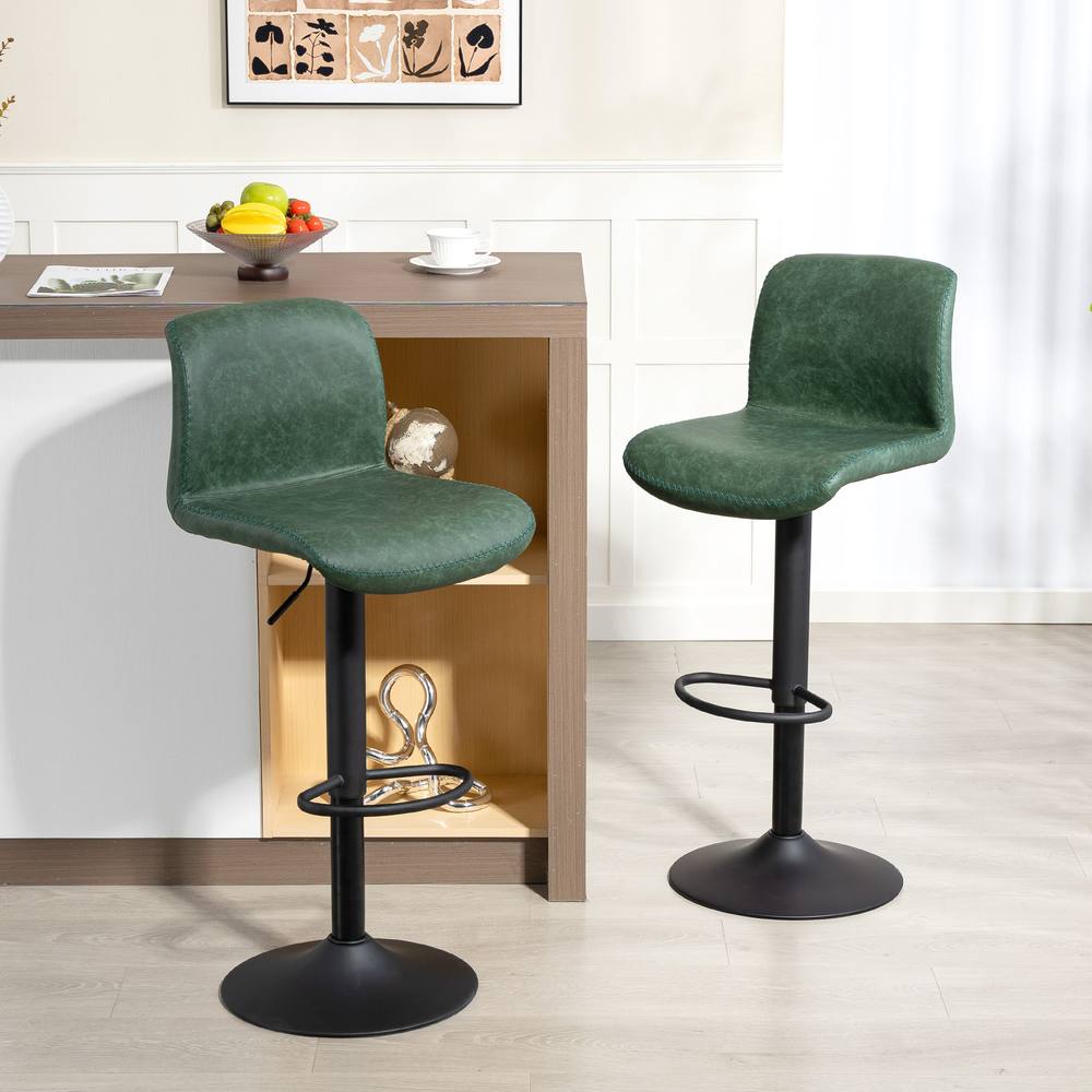 HOMCOM Barstools Set of 2, Dining Stools with Backrest & Footrest in Green