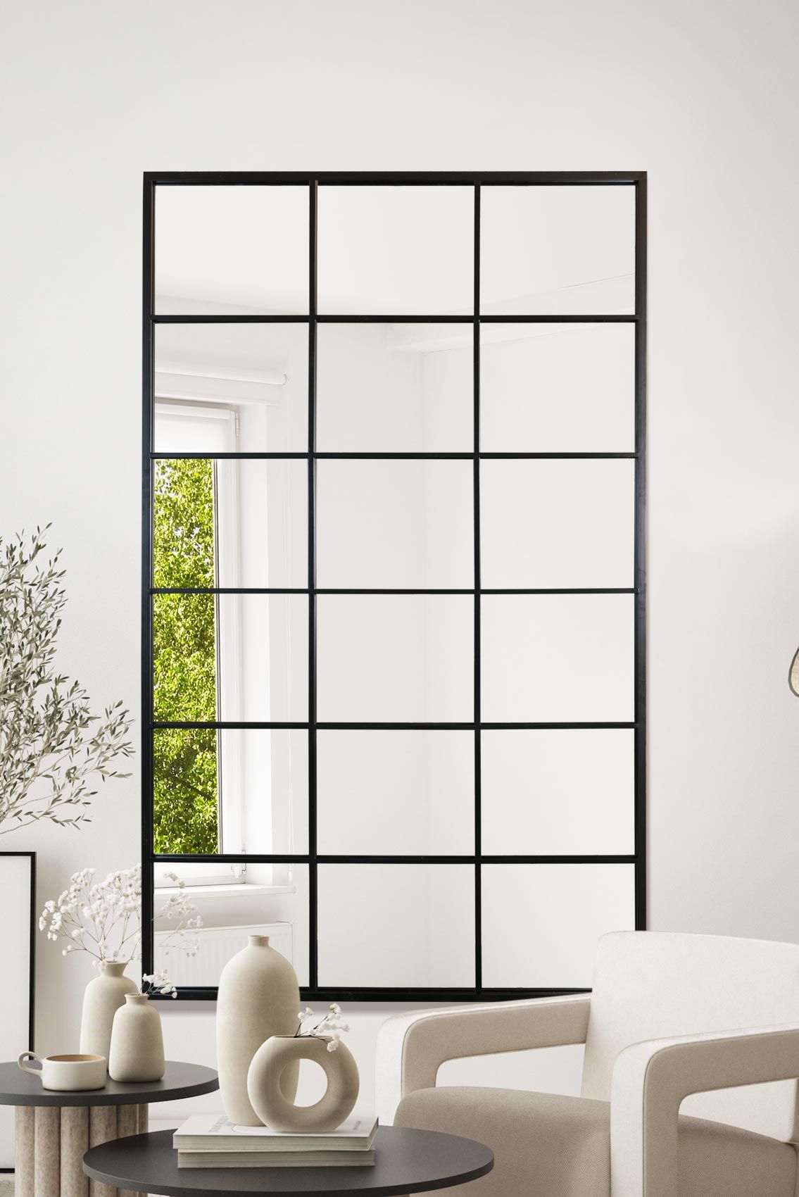 MirrorOutlet The Fenestra Black Modern Window Leaner / Wall Mirror 79" X 47" 200CM X 120CM