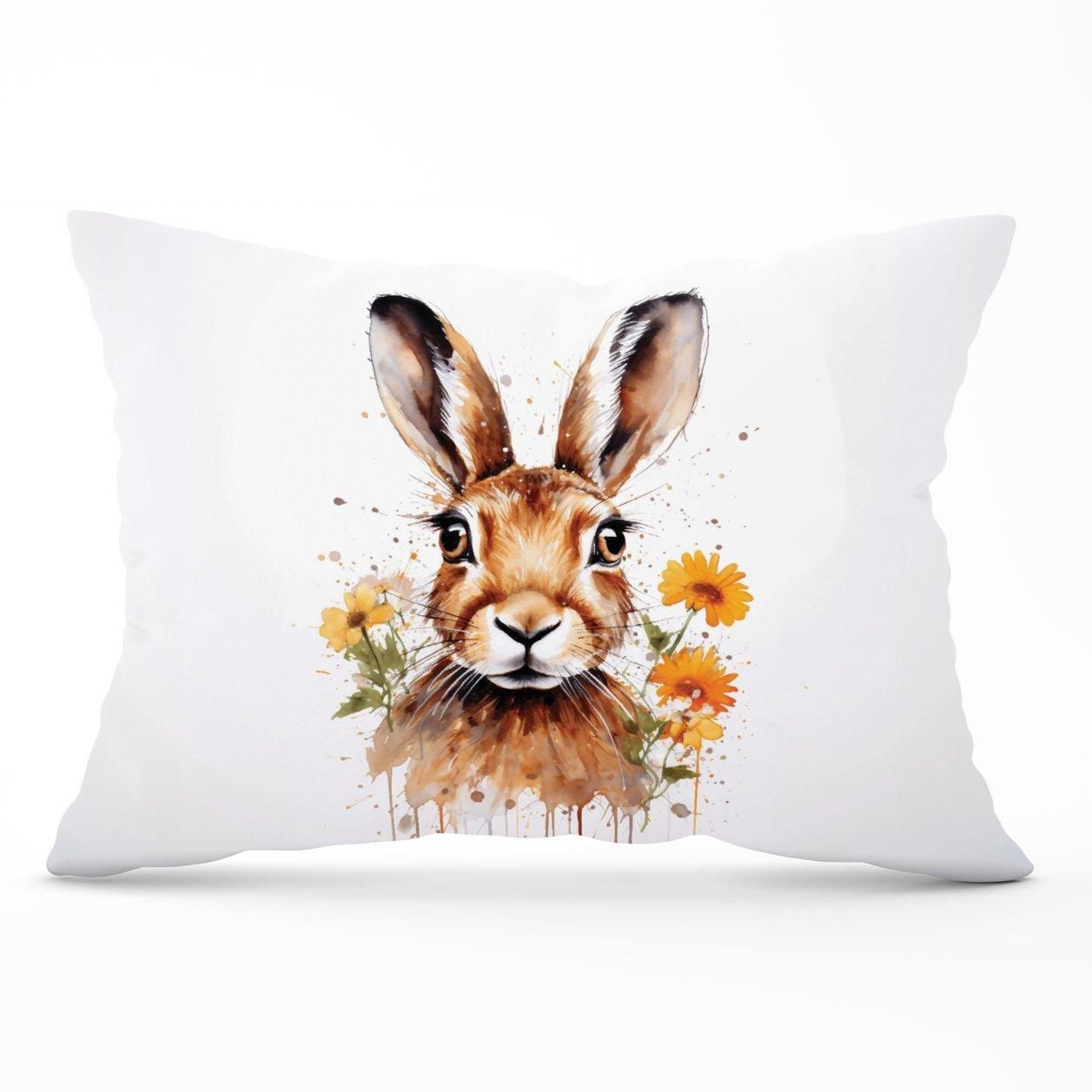 Warren Reed - Designer Watercolour Hare & Daisies Cushions in Orange