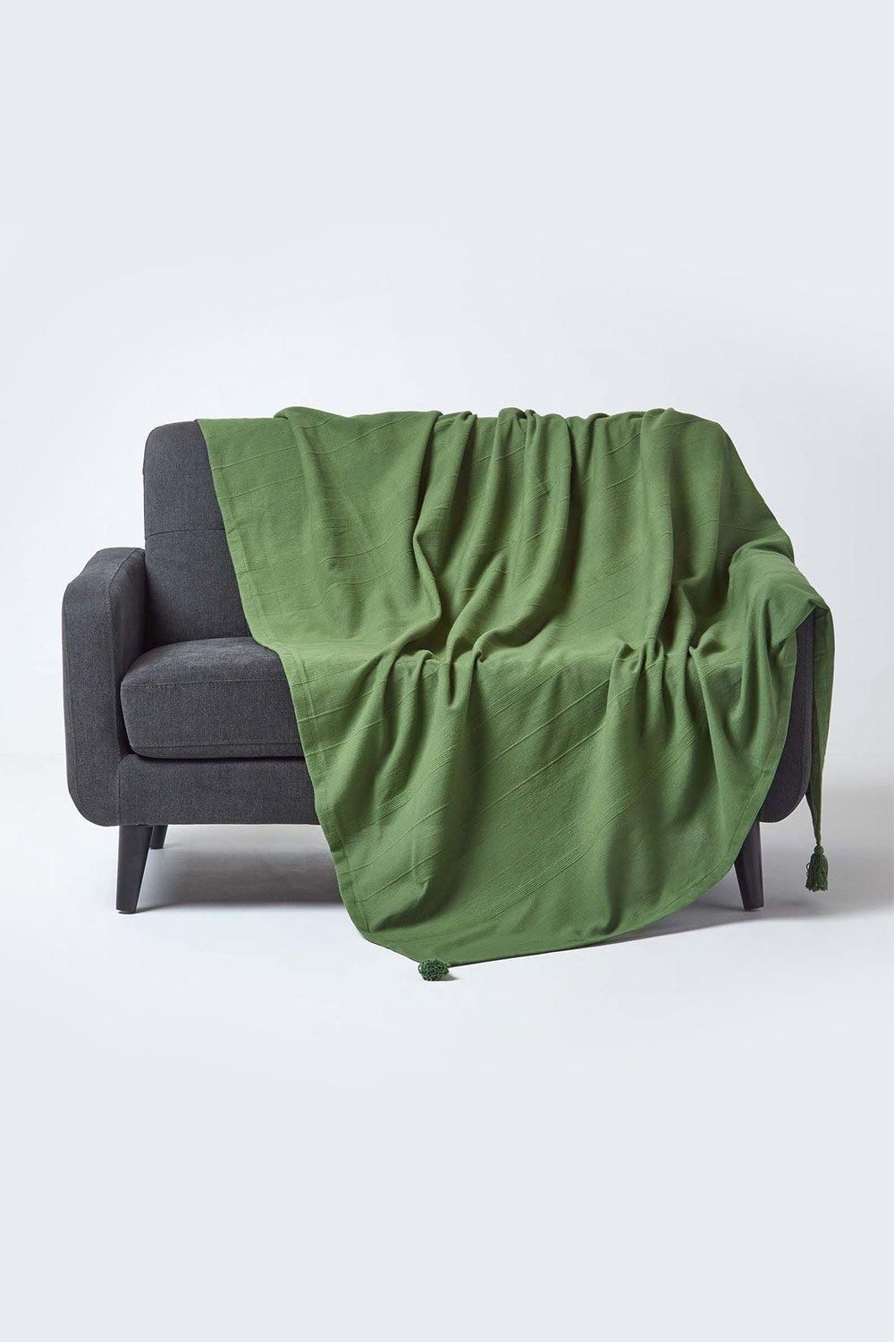 Homescapes Cotton Rajput Ribbed Throw in Dark Olive