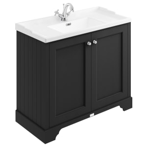 Bayswater Victrion Matt Black Traditional Freestanding Vanity Unit & White Recessed Basin - 1000mm