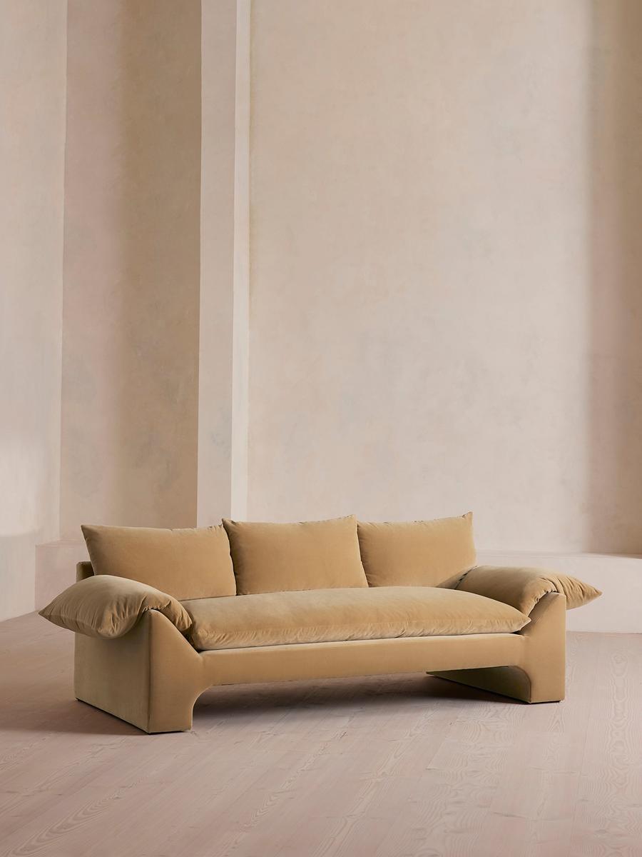 Wyatt Three Seater Sofa, Velvet, Camel
