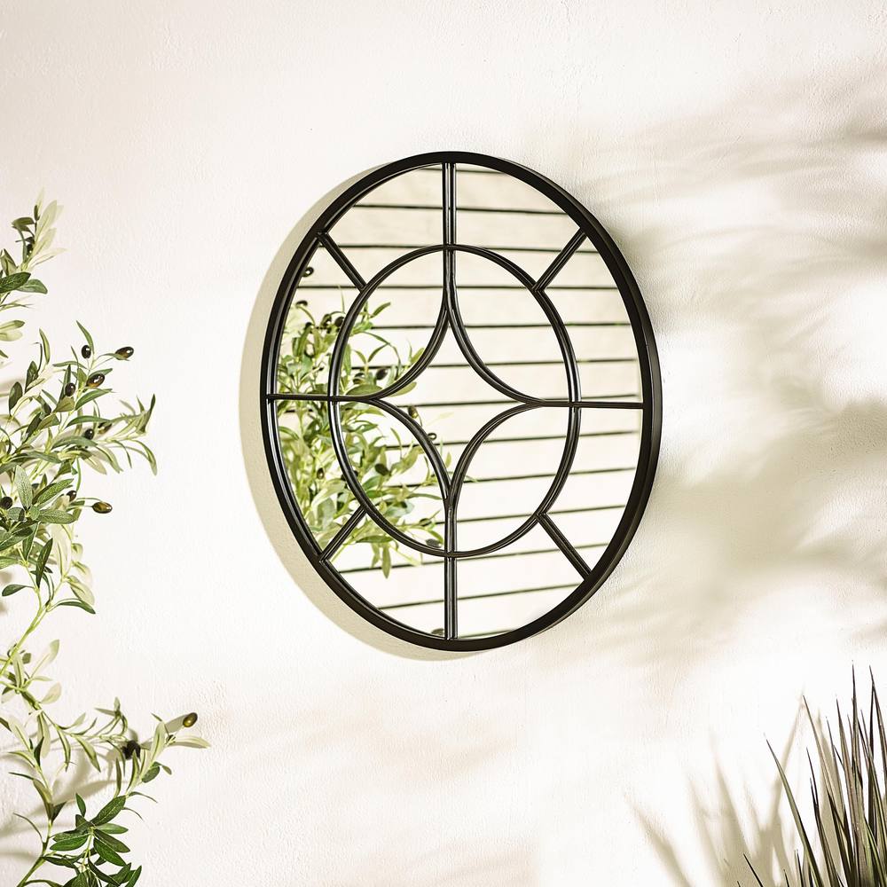 FurnitureboxUK Compass Black Medium Round Window 60cm Garden Mirror