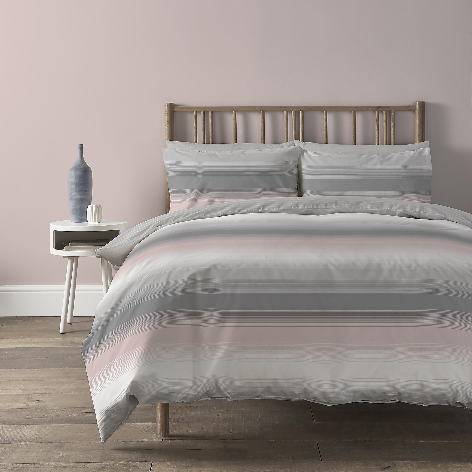 Copenhagen Home Faded Stripe Reversible Bedset - King - Blush