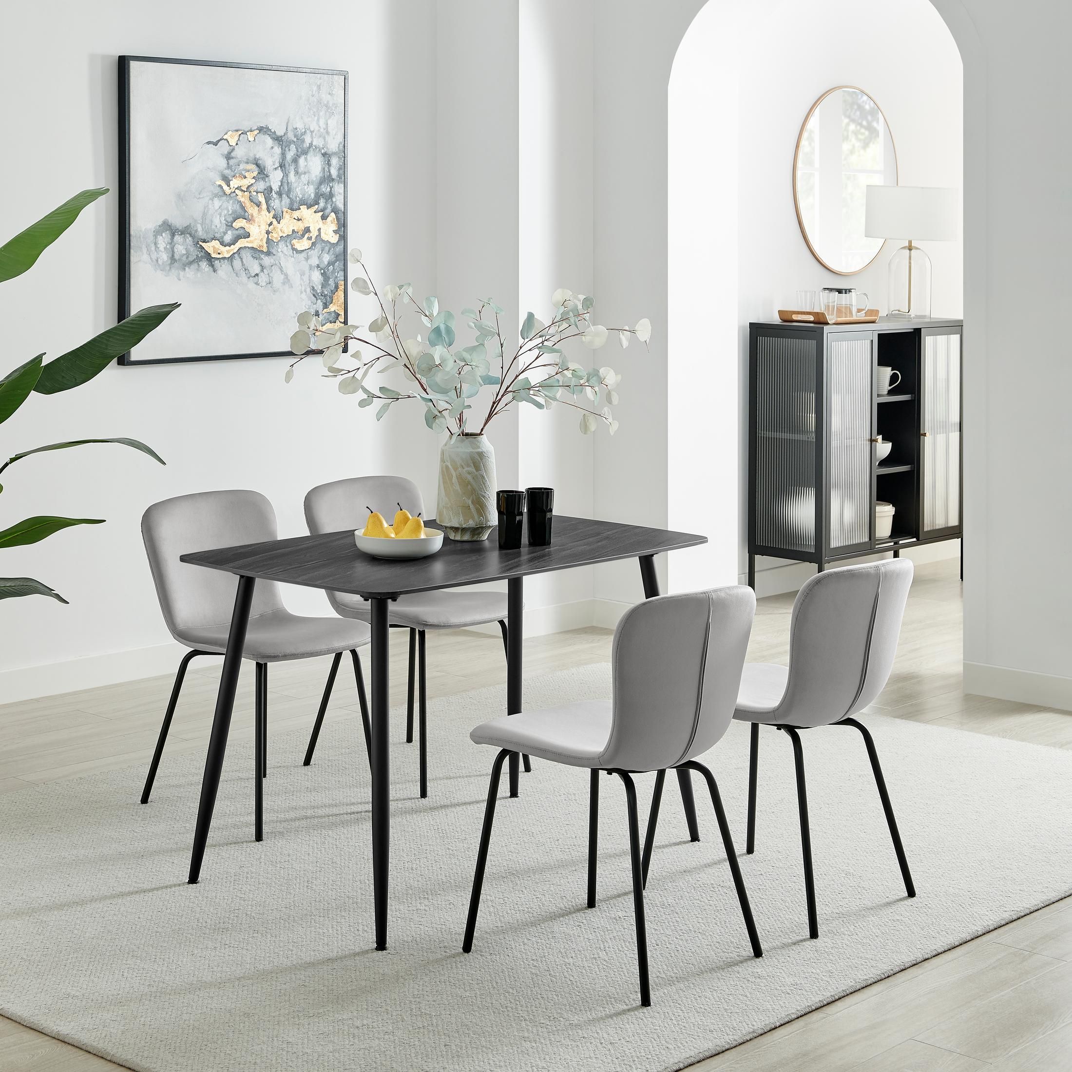 FurnitureboxUK Asti Grey Marble Ceramic Top Dining Table & 4 Black Asti Chairs