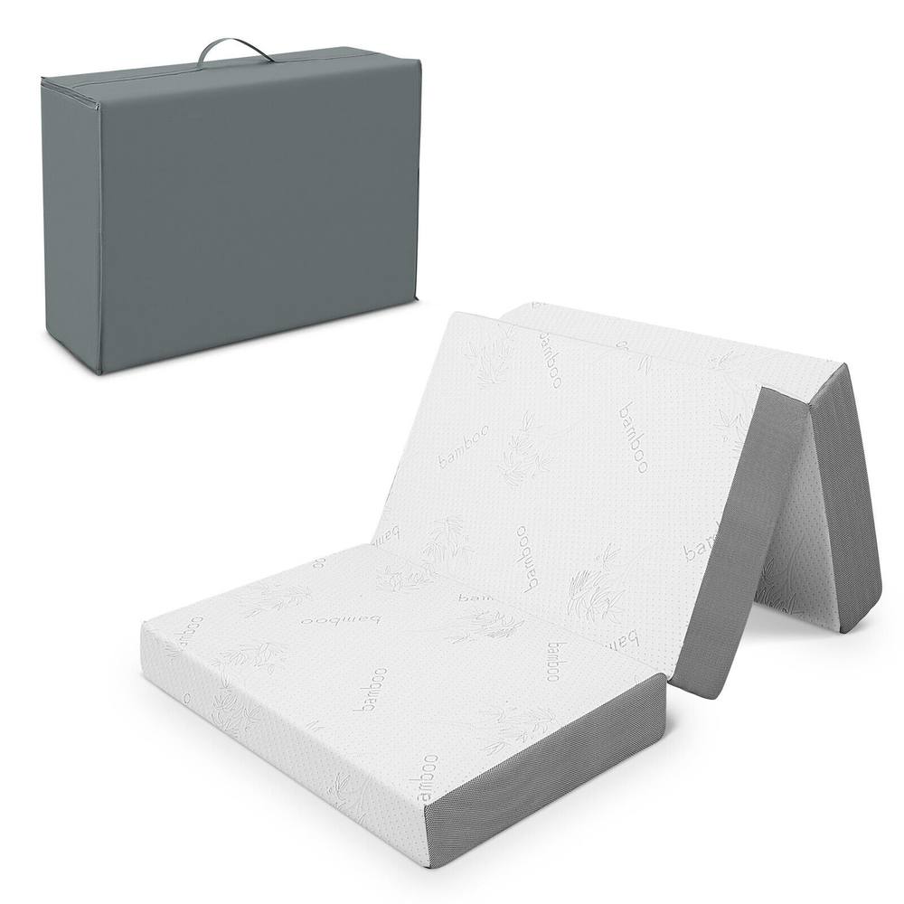 Costway Single Size 10 cm Folding Gel-Infused Tri-fold Mattress Topper Carry Bag RV Camp in White