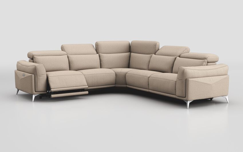 Cream Fabric Gattolino 2 Corner 1 Power Sofa with Manual Head Tilt