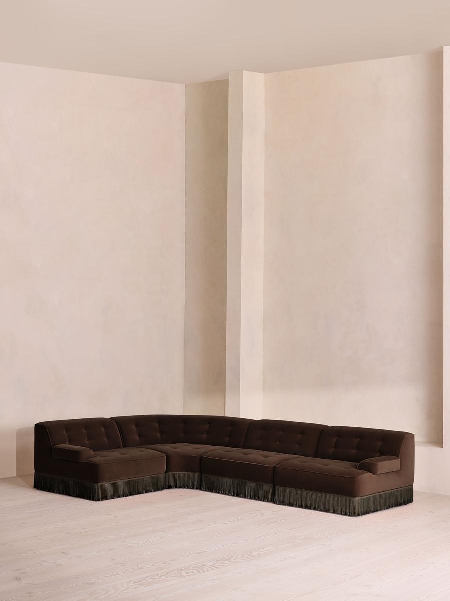 Elowen Modular Sofa, L-Shape Sofa, Velvet, Chocolate