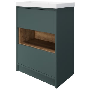 Wickes Nexus Stone Green & Tobacco Halifax Oak Freestanding Vanity Unit & Nexus Basin - 856 x 600mm