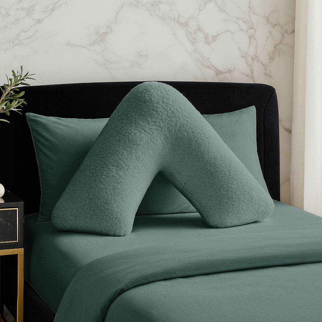 Snug City Teddy Bear Fleece Super Soft Cosy V Shape Pillowcase in Teal