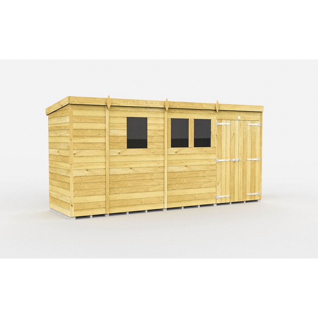 Buttercup Farm 13 x 4 Feet Pent Shed - Double Door W/ Windows - L118 x W387 x H201 cm in Brown