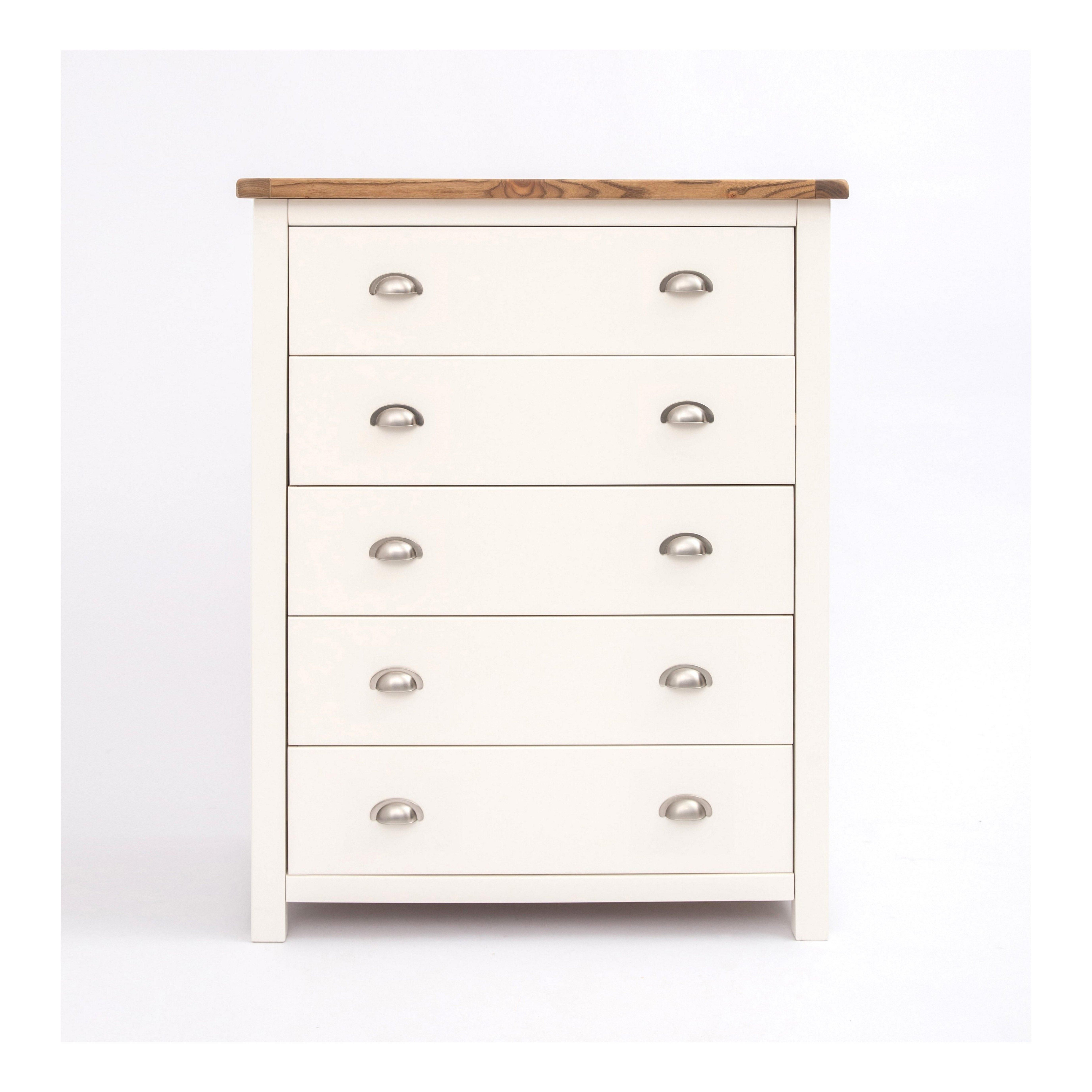 Cabinet Bits Lovere 5 Drawer Chest of Drawers Chrome Cup Handle in Off-White