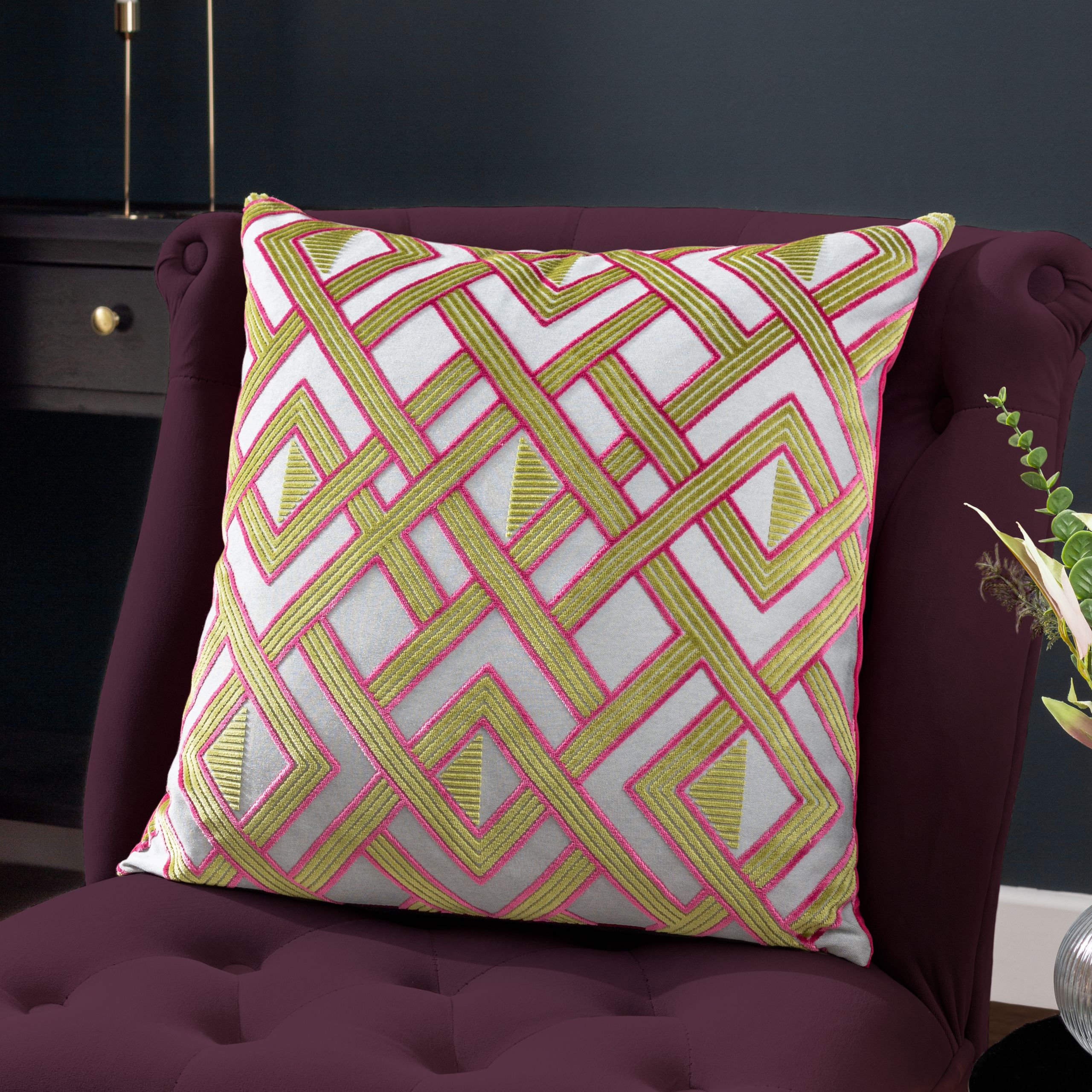 Paoletti Henley Geometric Velvet Cushion