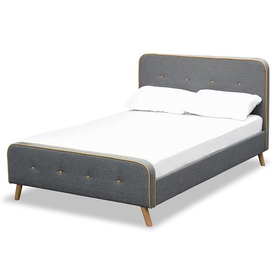 Lesley Double Size Fabric Bed In Grey With Yellow Piping