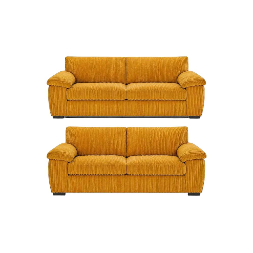 Bliss Furniture Amalfi 3+2 Seater Sofa Set in Mustard Fabric with Memory Foam Seating