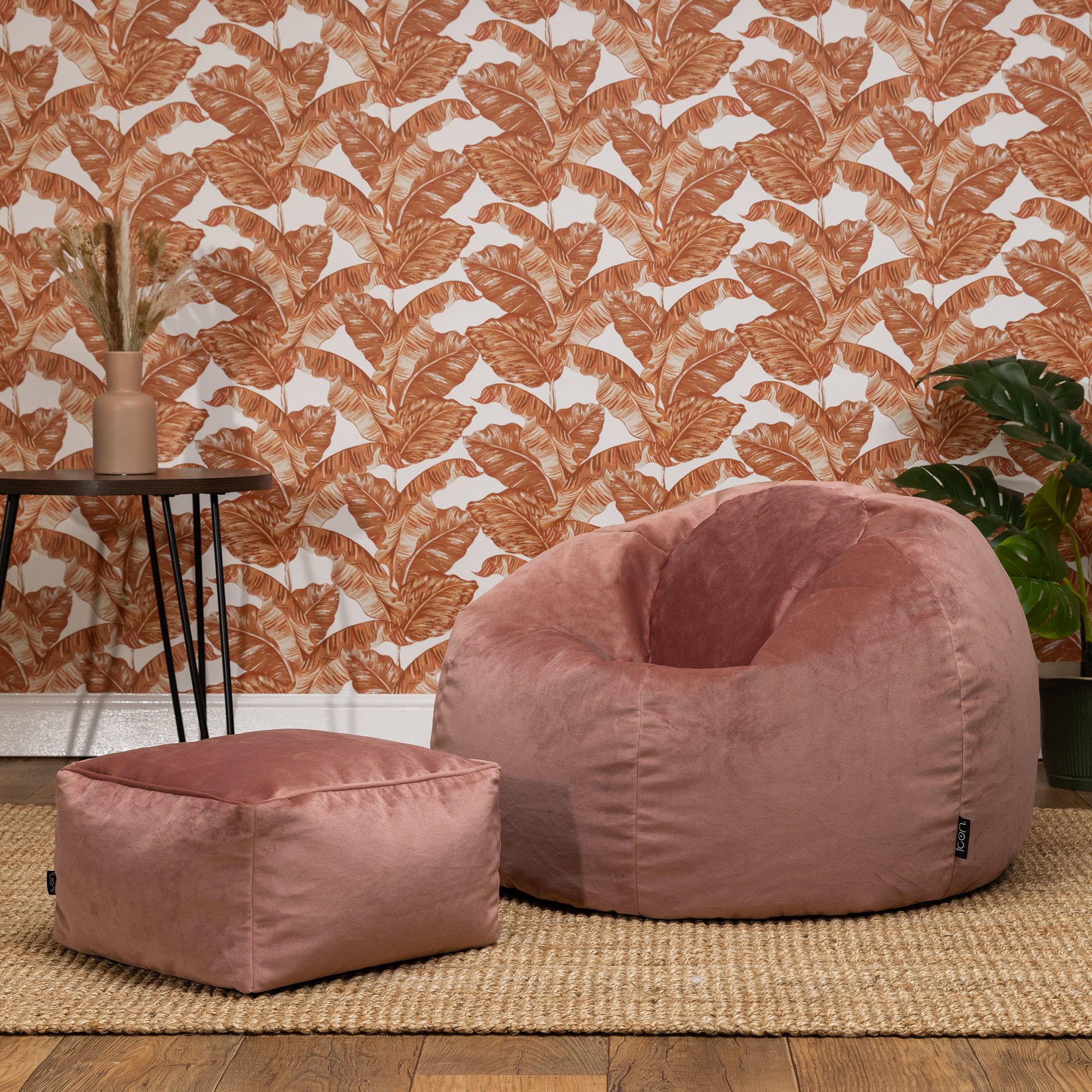 icon Kingston Classic Velvet Bean Bag Chair & Pouffe Pink Bean Bag Chair in Light Pink
