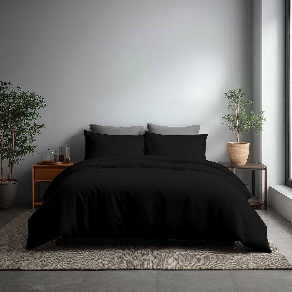 Snug City Microfibre Soft Touch Duvet Cover & Pillowcase/s Set Bed Linen in Black