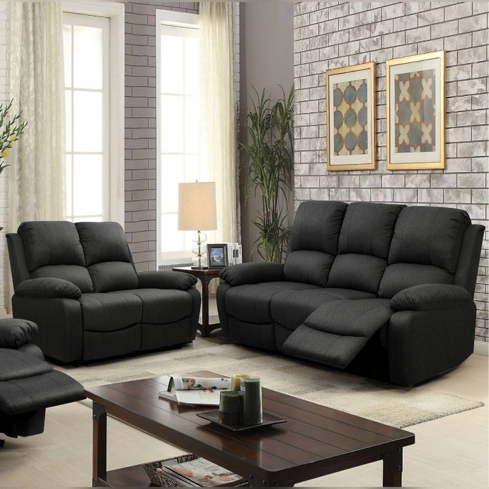 Comfy Living Ltd Luxury Fabric Reclining 3 Seater Sofa & 2 Seater Sofa in Dark Grey