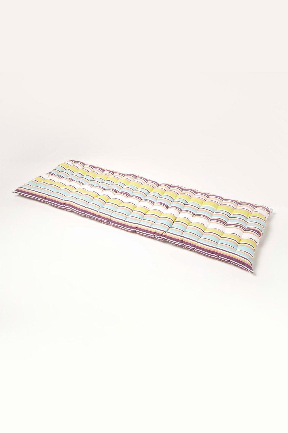 Homescapes Garden Bench Cushion Luxury 3 Seat Cotton Green Striped Indoor Outdoor Pad