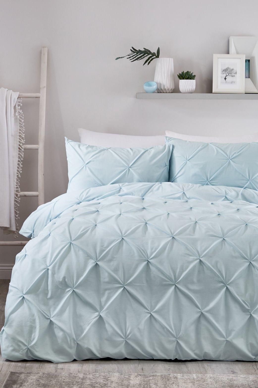 Serene 'Lara' Luxury Ruched Duvet Cover Set in Duck Egg Blue