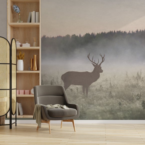 Stag in the Mist Neutral Wall Mural