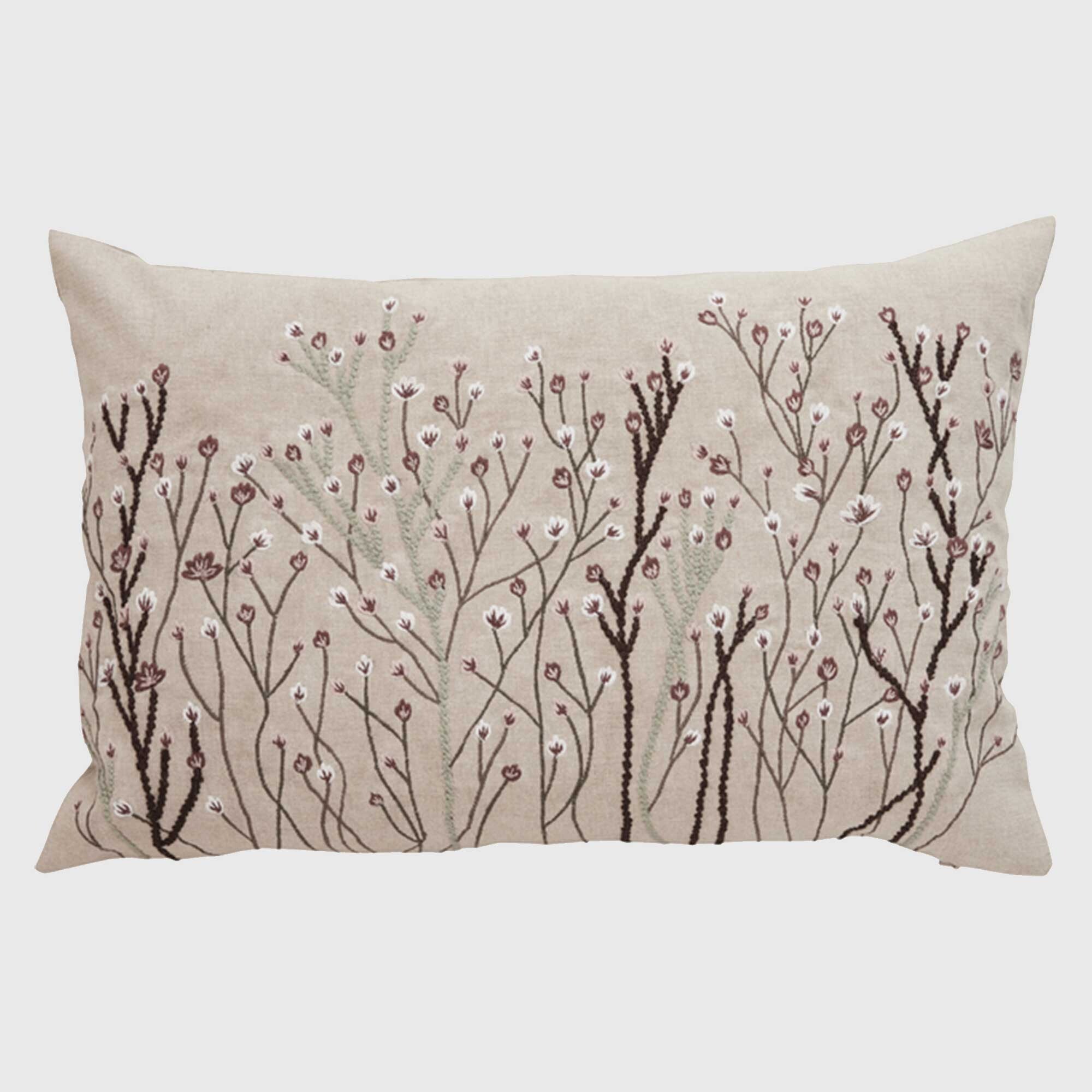 Embroidered Meadow Cushion, Square Cotton | Barker & Stonehouse