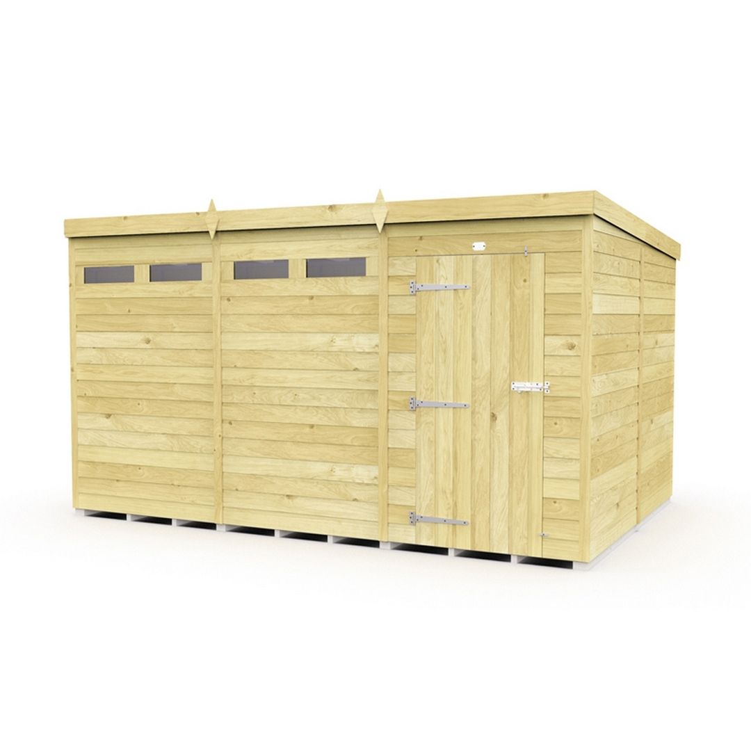 Buttercup Farm 12 x 8 Feet Pent Security Shed - Single Door - L231 x W358 x H201 cm in Brown