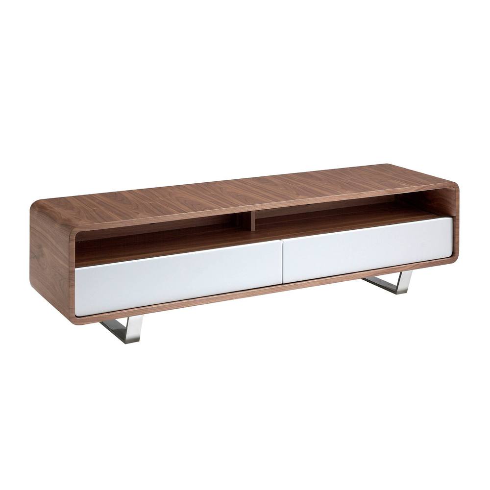 Angel Cerda Walnut TV Stand with White MDF Drawers & Chrome in Brown