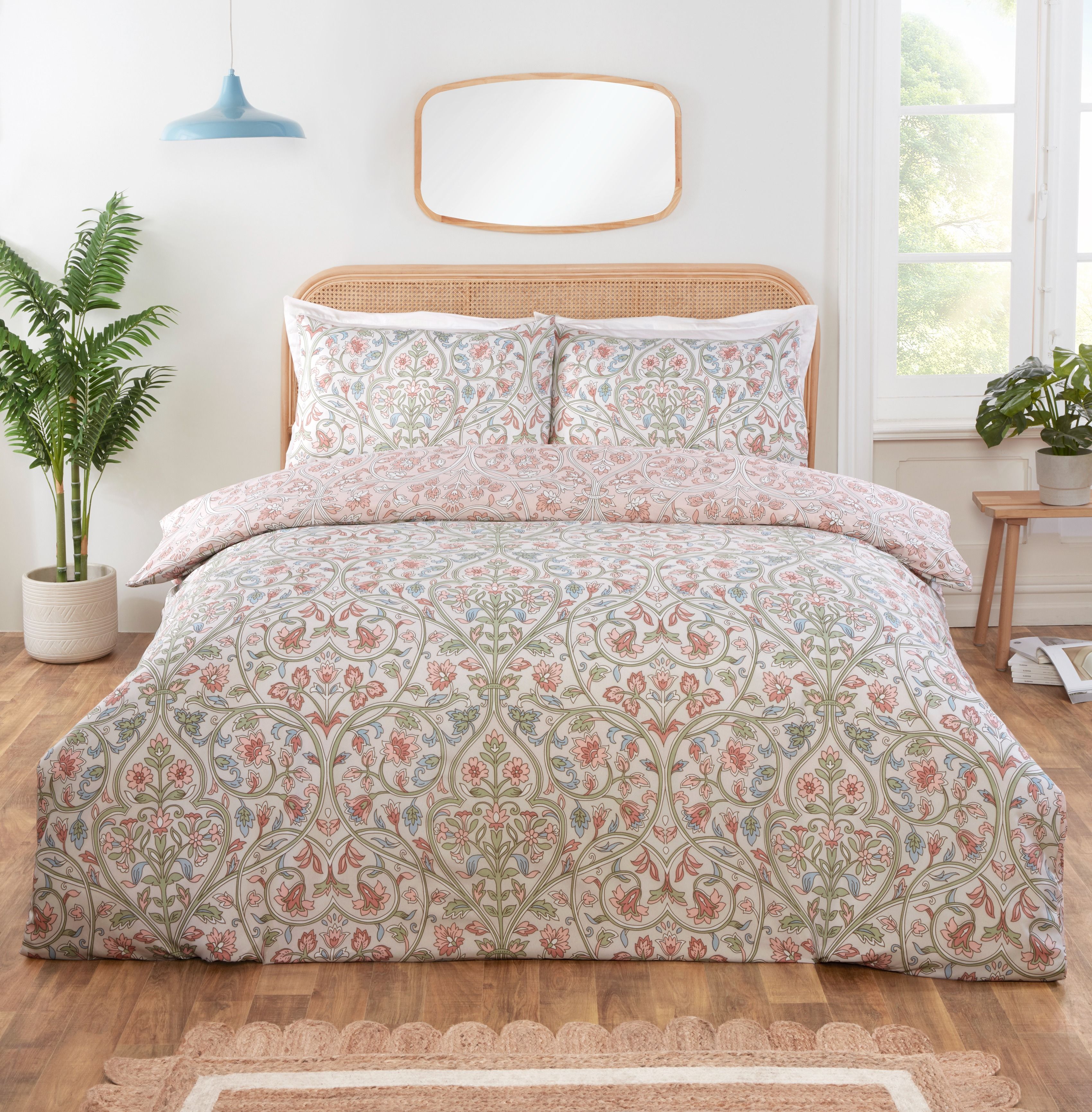 Rapport Home Harrow Microfibre Floral Reversible Duvet Cover Set with Pillowcase in Natural