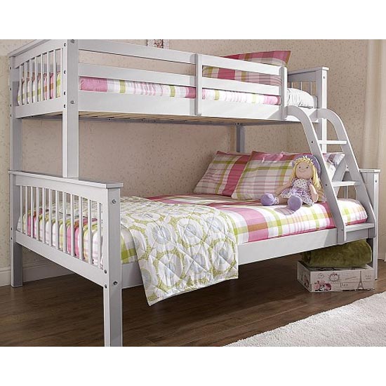 New Novaro Solid Pine Trio Bunk Bed In Grey