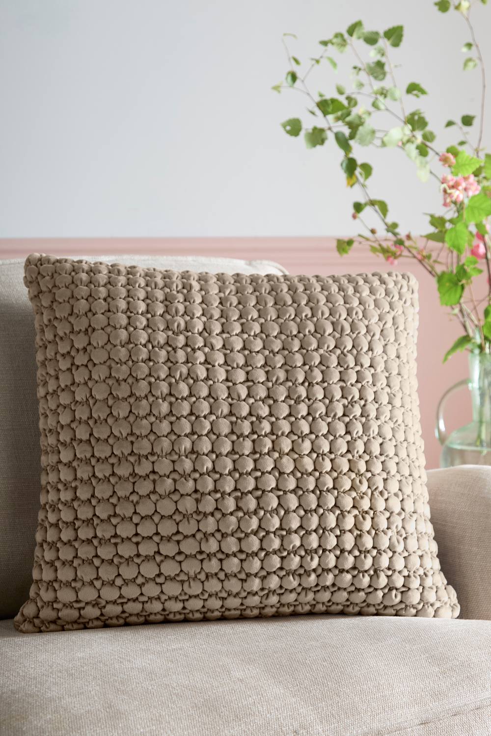 Appletree 'Bobble' Velvet Filled Cushion in Natural