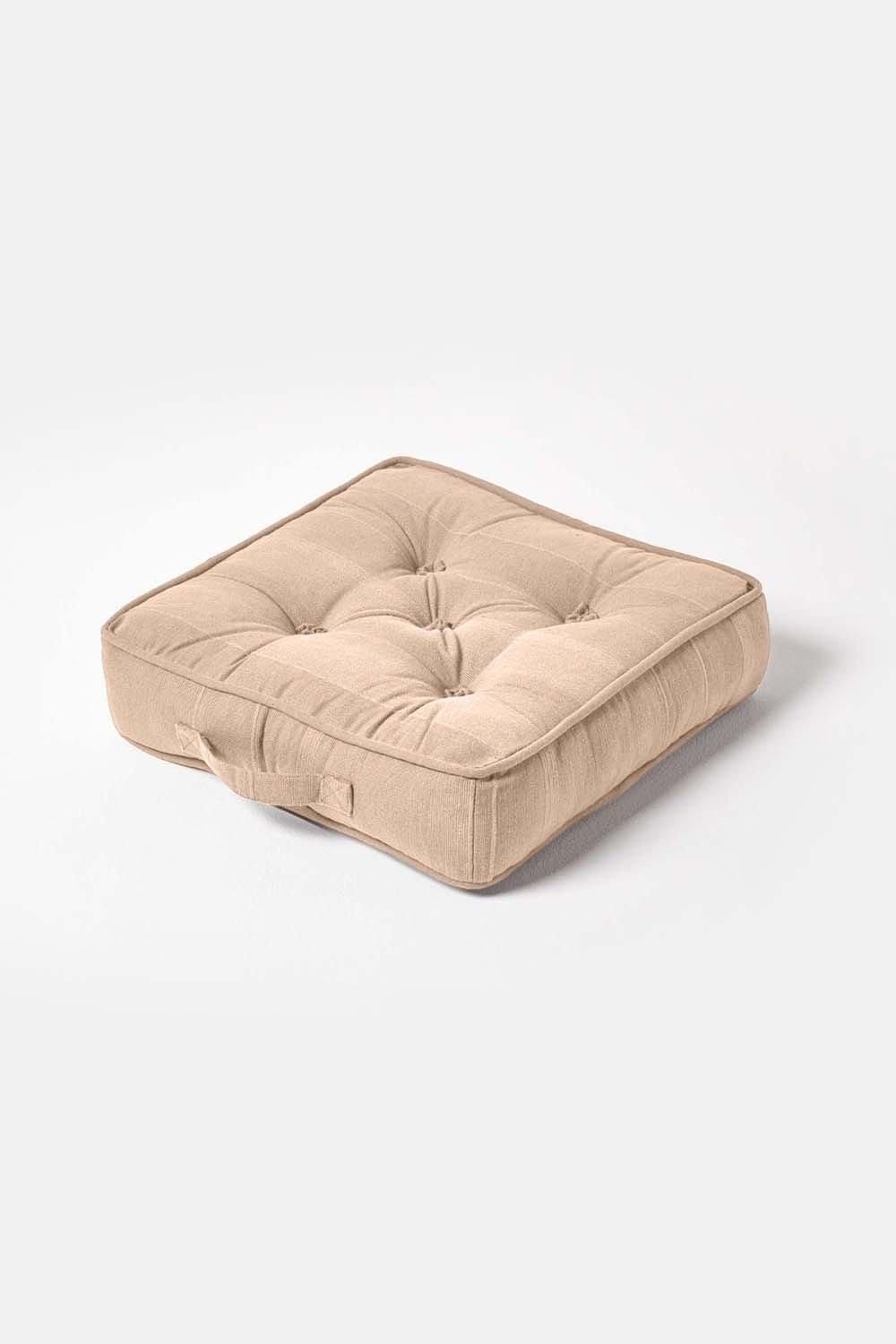 Homescapes Rajput Ribbed Cotton Floor Cushion in Beige
