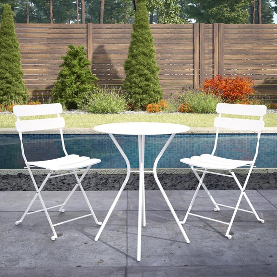 Cosco Outdoor Metal Bistro Set With Round Table In White