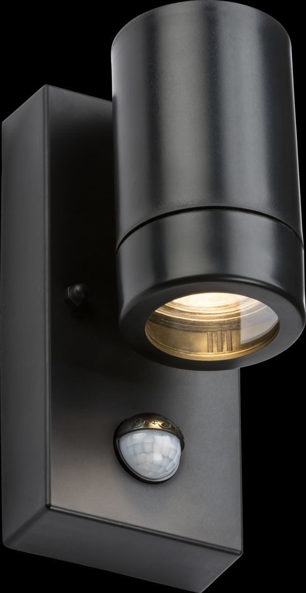 Netlighting Knightsbridge EAMON 230V IP44 GU10 Polycarbonate Single wall light with PIR Black EAPIR1BK