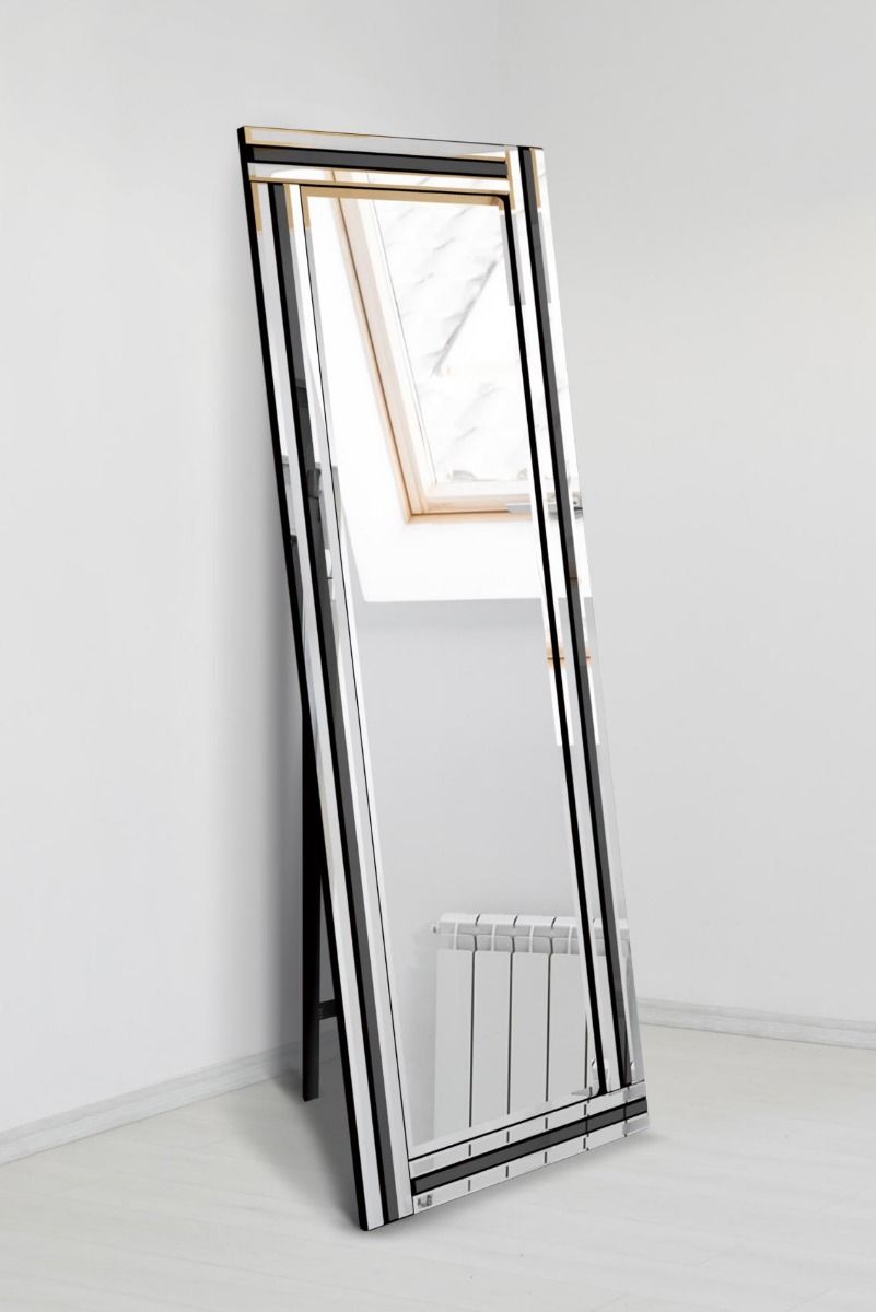 MirrorOutlet Black & Mirror Triple Bevel Cheval Dress Mirror 170cm x 58cm
