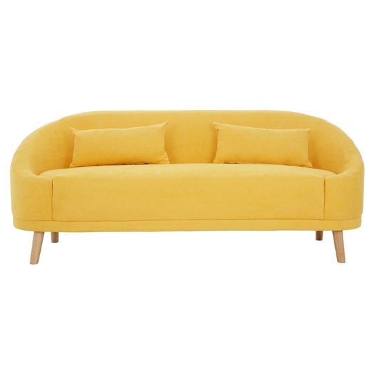 Errai 3 Seater Linen Sofa In Yellow With Rubberwood Legs