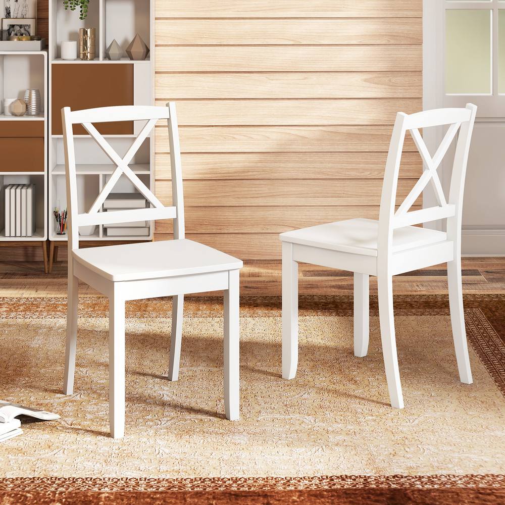 Costway 2PCS Dining Chair Kitchen Side Chairs Farmhouse Armless Dinette Chairs in White