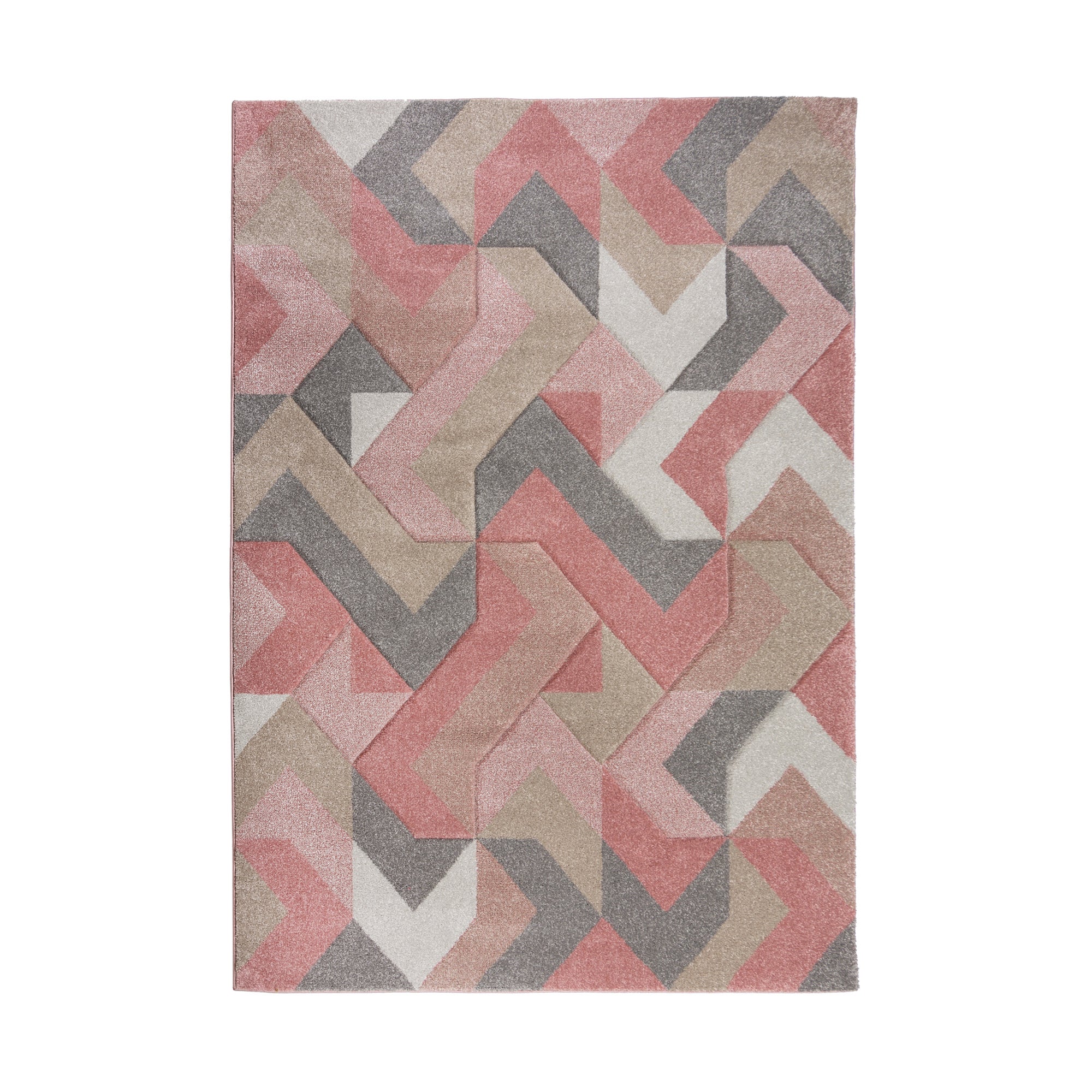 Hand Carved Aurora Geometric Rug Pink, Beige and Grey