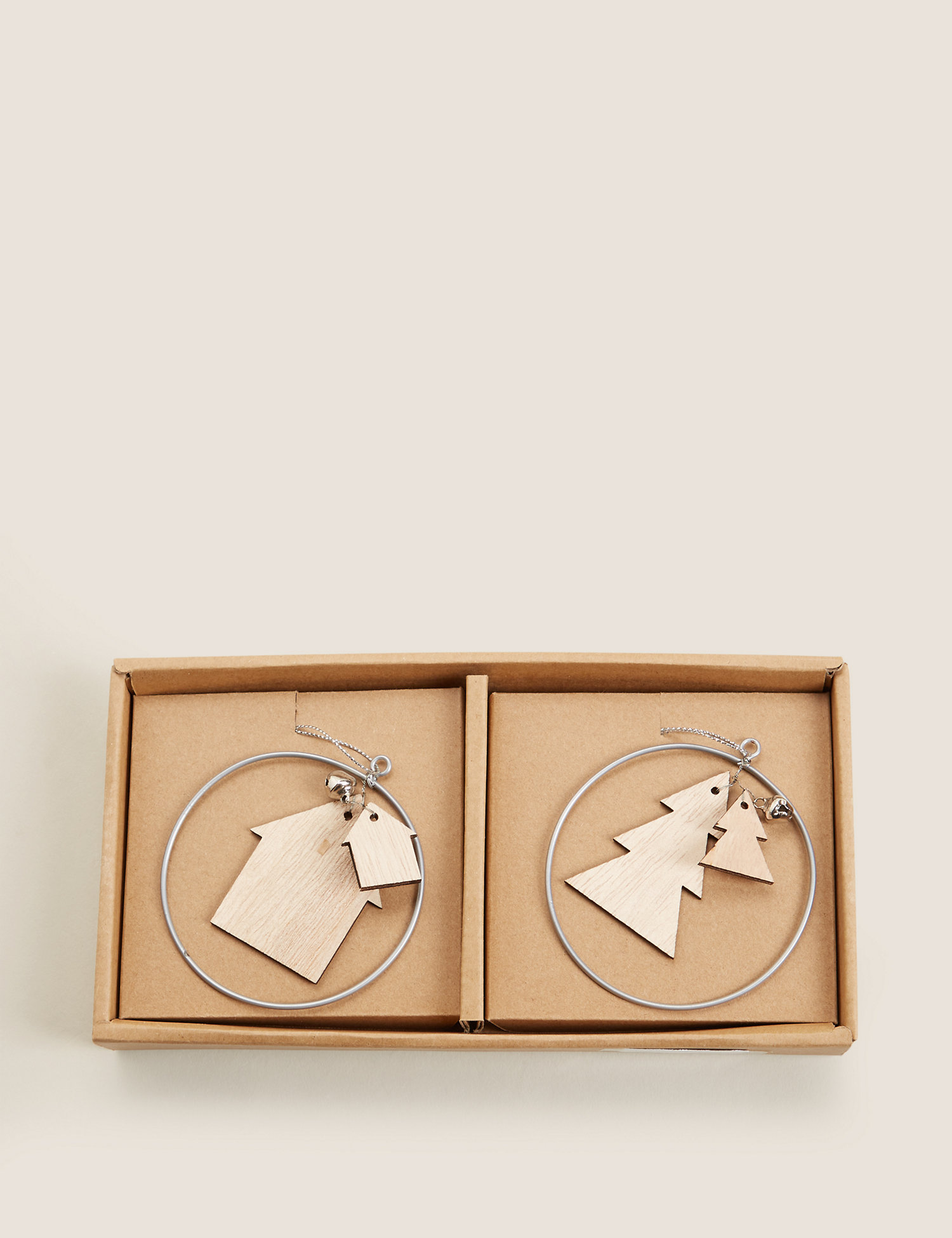 M&S 6 Pack Wooden Hanging Decorations