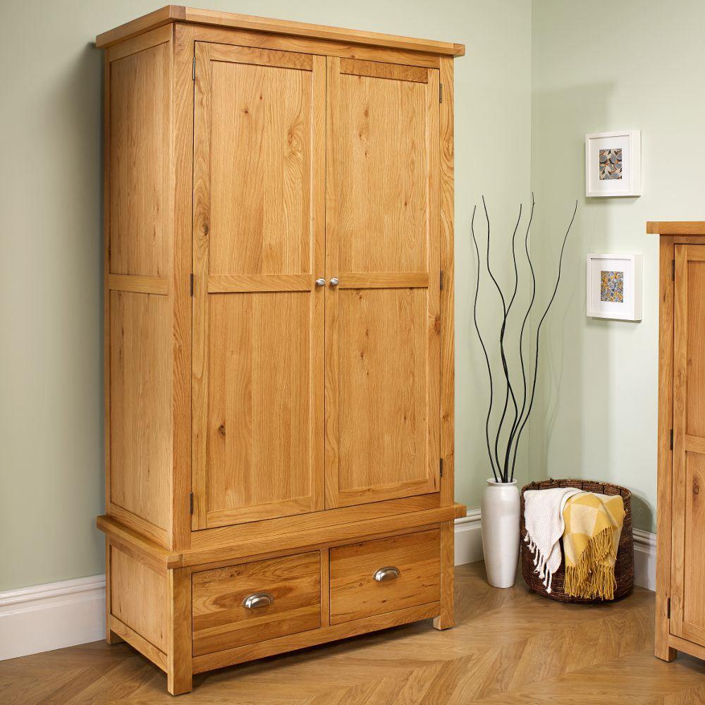 Woburn Oak Wooden 2 Door 2 Drawer Wardrobe