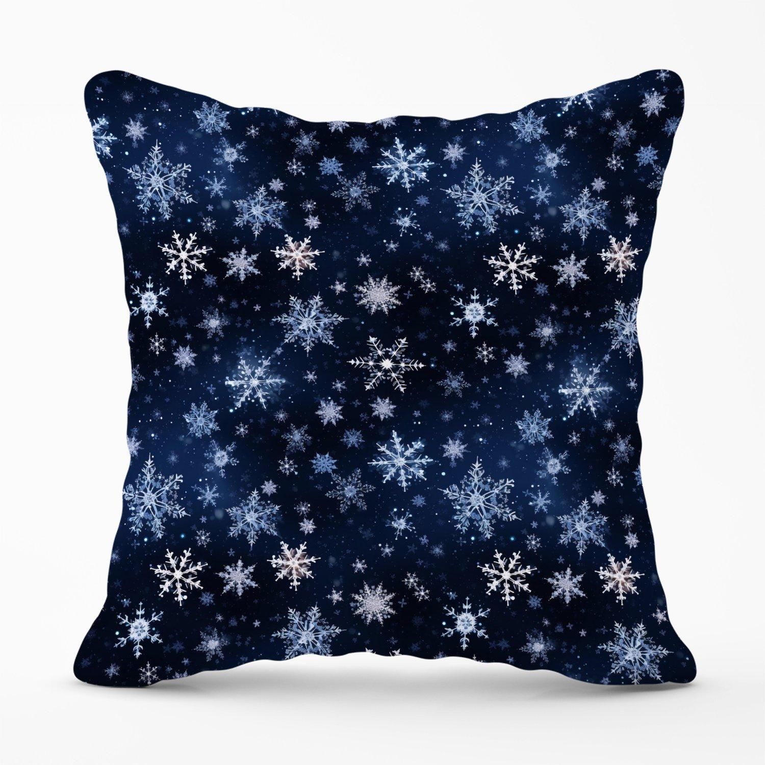 Warren Reed - Designer Dreamy & Magical Snowflake Outdoor Cushion in Blue