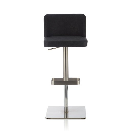 Farnum Retro Bar Stool In Black PU And Stainless Steel Base