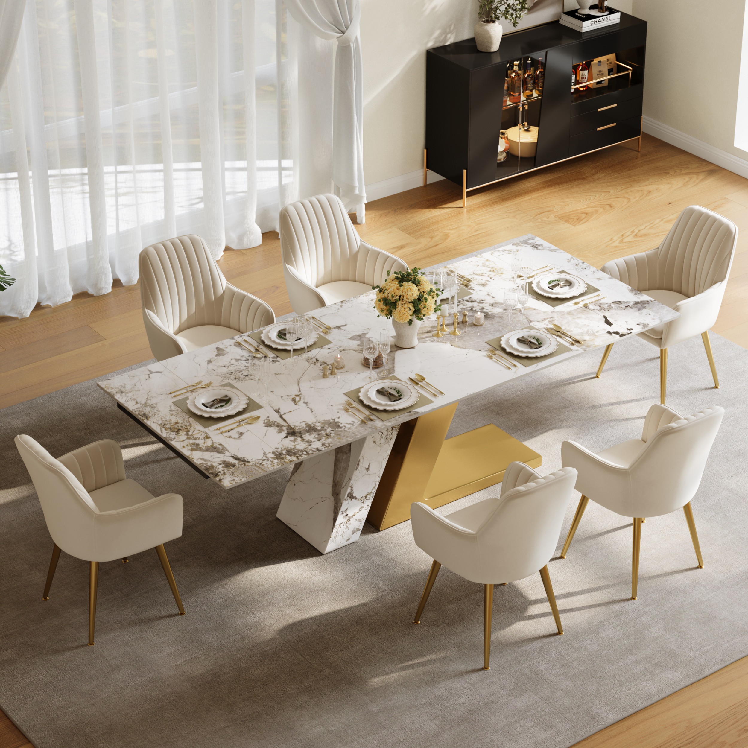 200 cm-240 cm Modern Extendable Sintered Stone Dining Table Seats 6-10 People